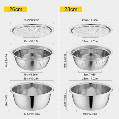 🔥Limited Time Promotion 50% OFF🔥 3-Piece Thickened Stainless Steel Mixing Bowl Set with Draining Basket