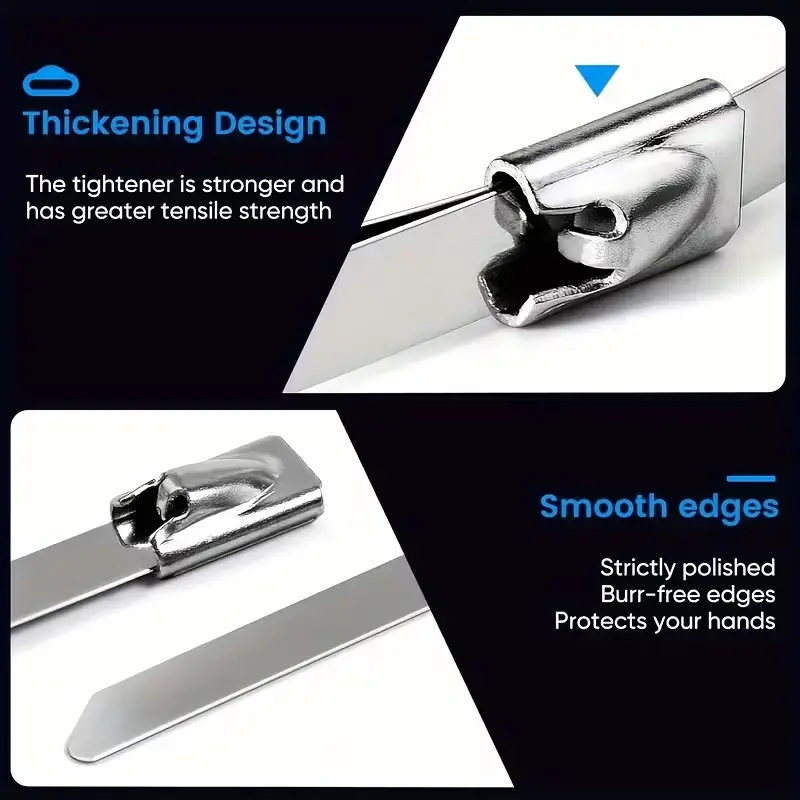 Metal Zip Ties 304 Stainless Steel  Heavy-Duty Self-Locking Cable Ties