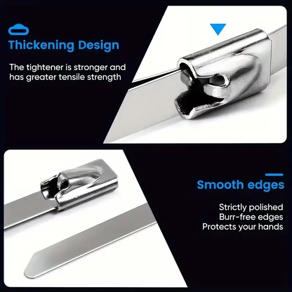 Metal Zip Ties 304 Stainless Steel  Heavy-Duty Self-Locking Cable Ties