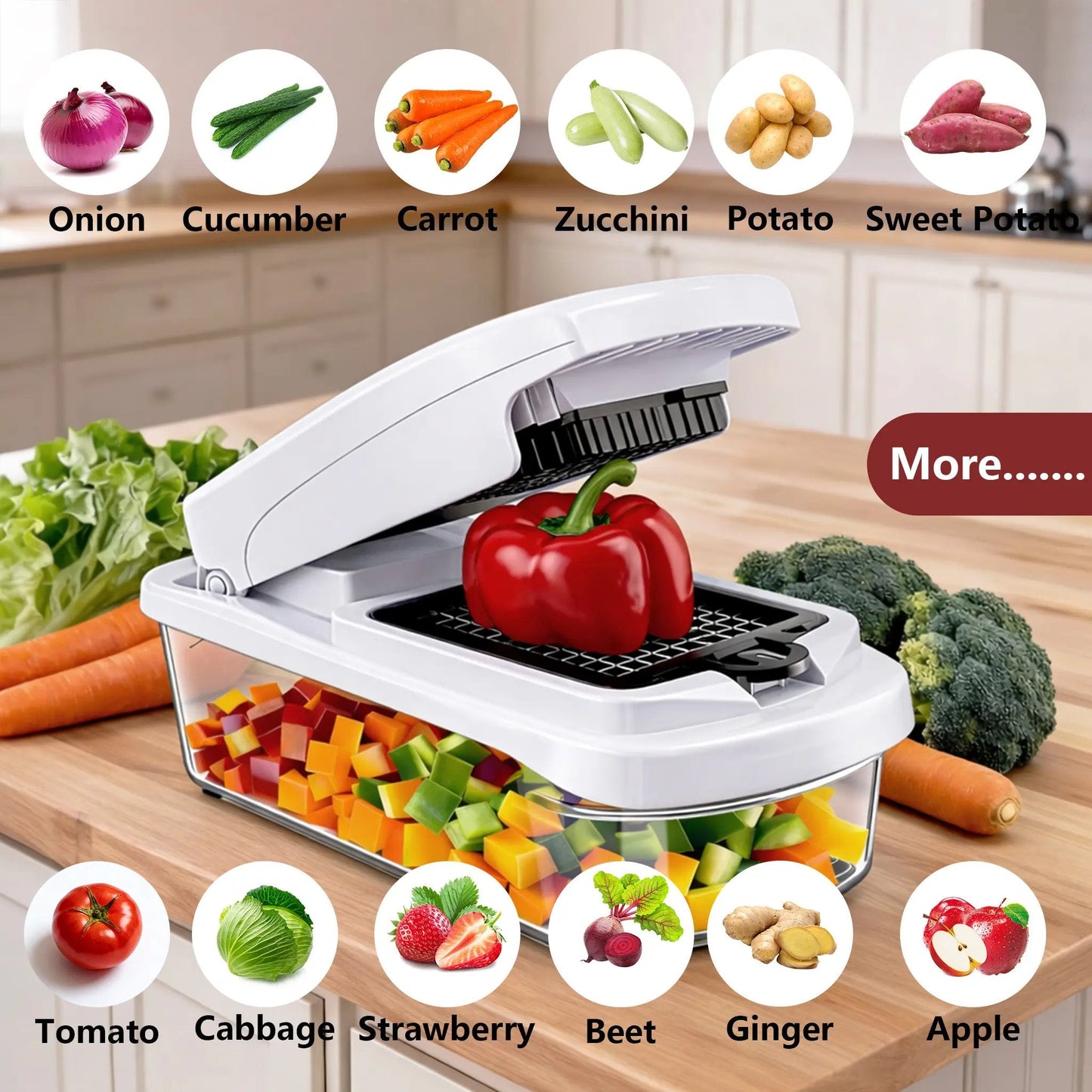 Professional Vegetable Chopper, 15-in-1 Multifunctional Food Chopper