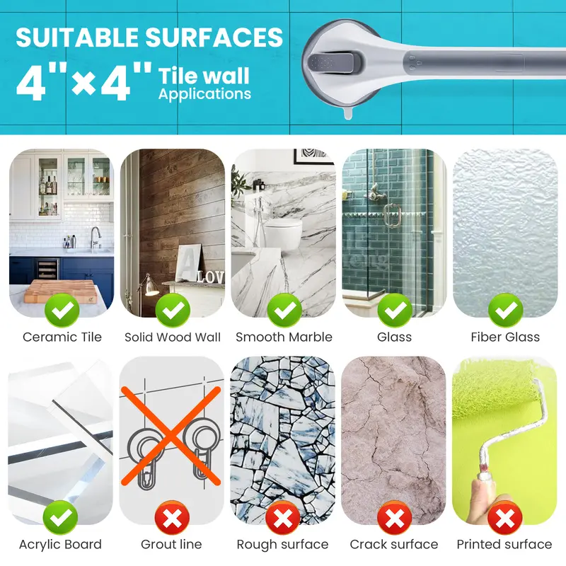 16 Inch Suction Cup Grab Bars for Bathroom & Shower