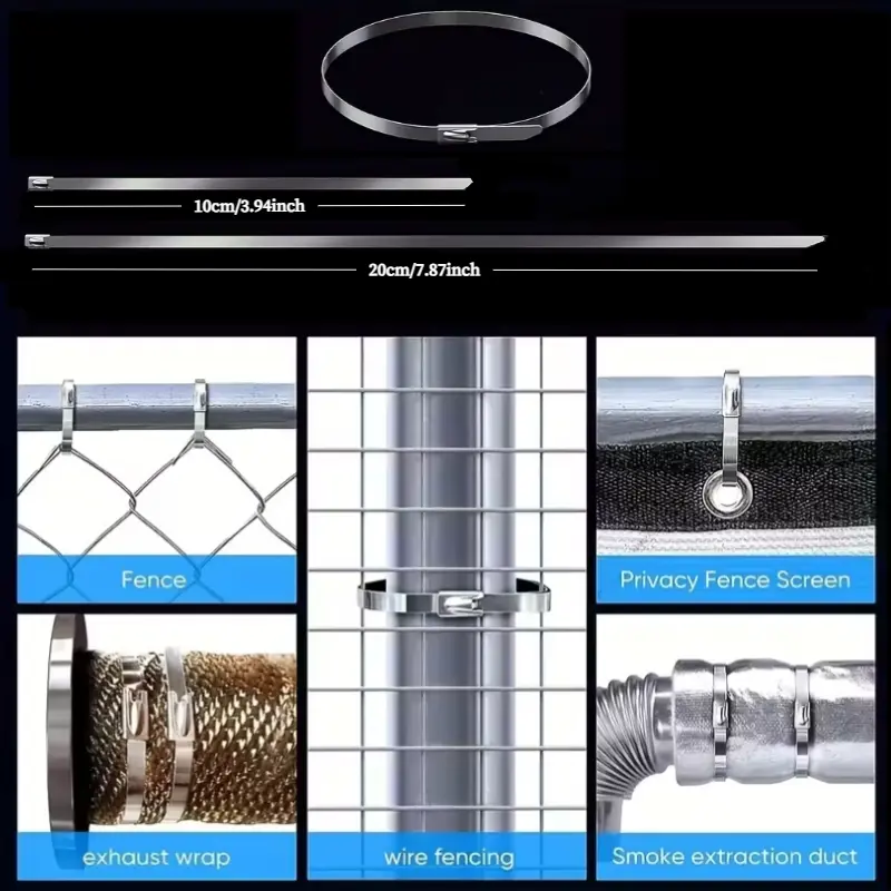 Metal Zip Ties 304 Stainless Steel  Heavy-Duty Self-Locking Cable Ties