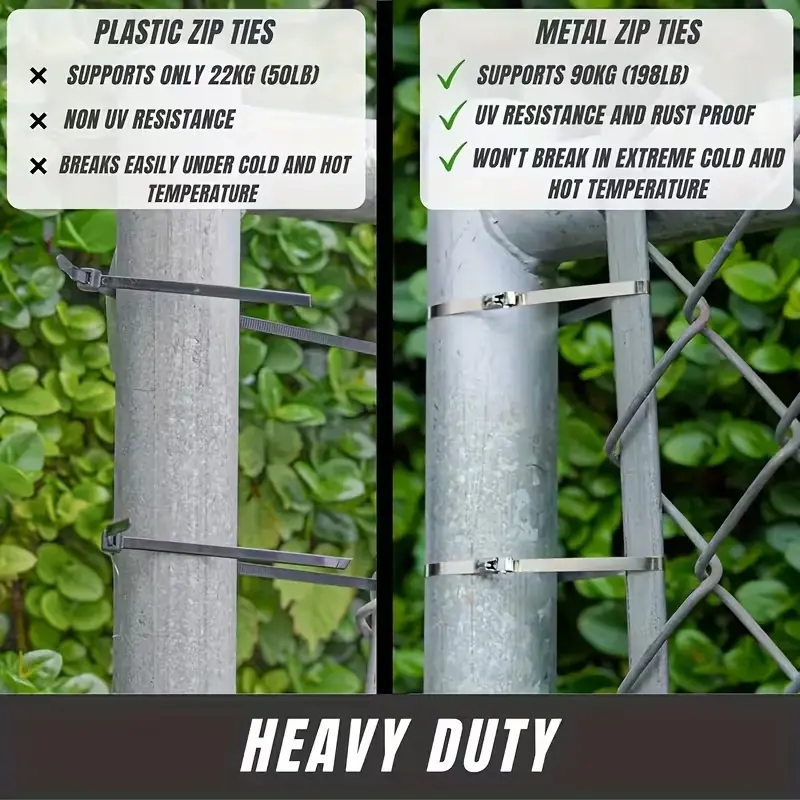 Metal Zip Ties 304 Stainless Steel  Heavy-Duty Self-Locking Cable Ties