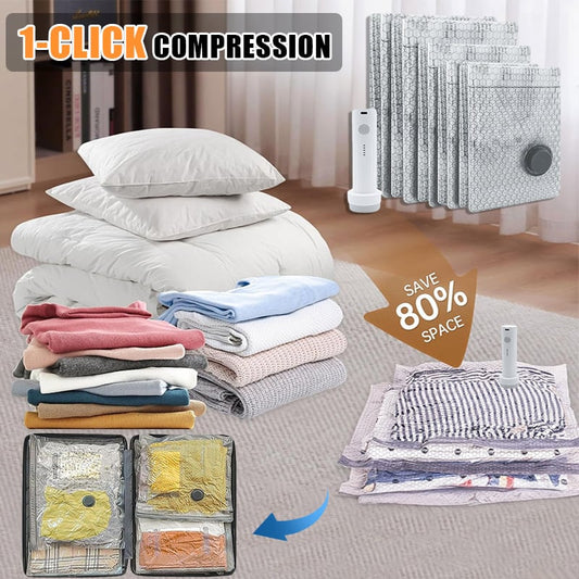 Cordless Travel Vacuum Storage Compression Bag Set - TSA Approved & Reusable | Up to 80% More Space
