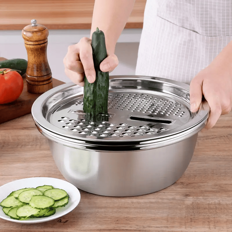 3-Piece Thickened Stainless Steel Mixing Bowl Set with Draining Basket